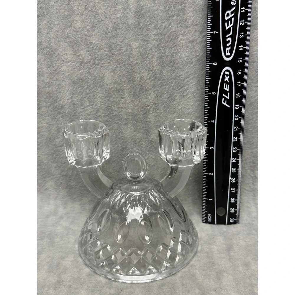 Unbranded Double Arm Candelabra Taper Candle Holder Clear‎ Pressed Glass